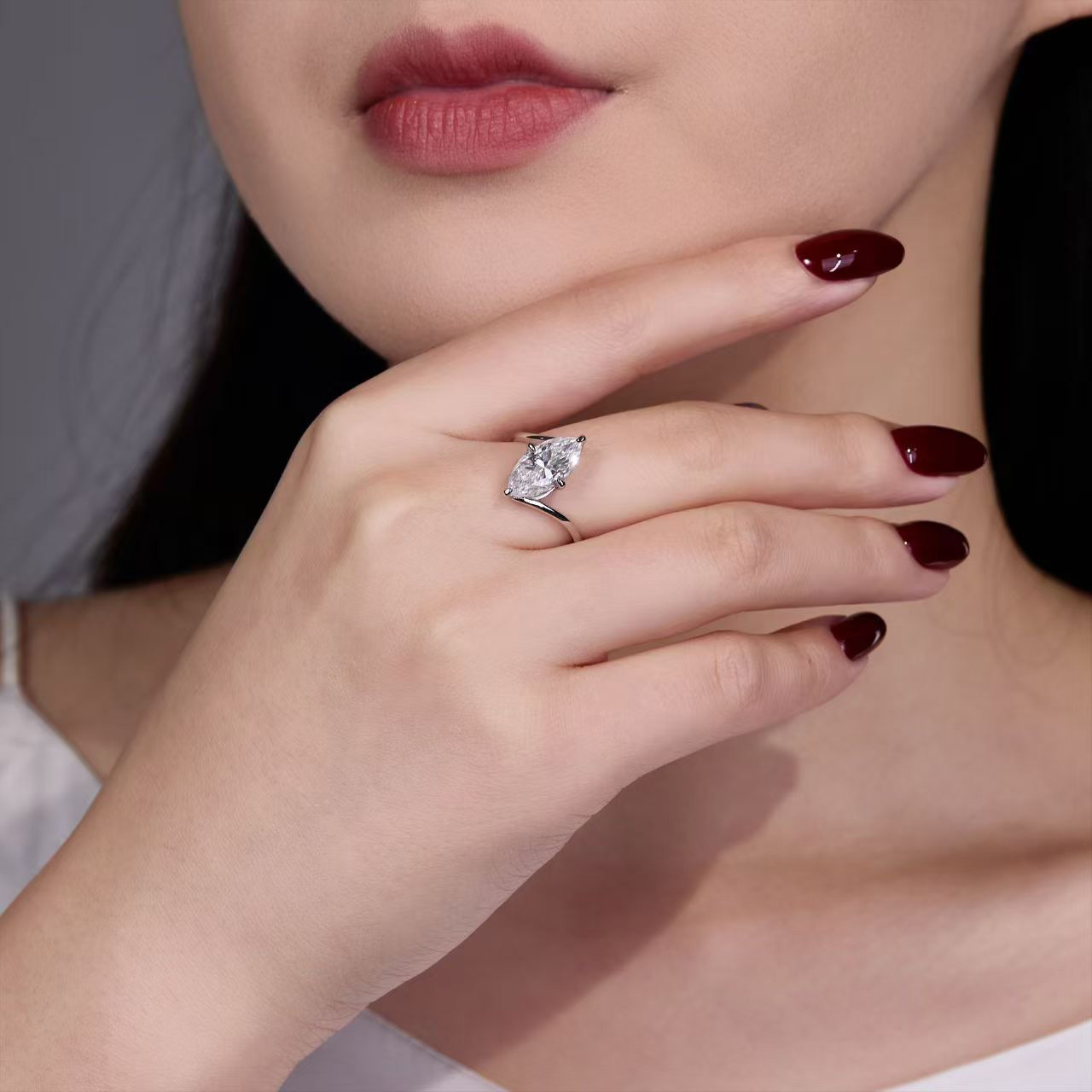 Marquise-Cut Moissanite Bypass Solitaire Ring - Image 6