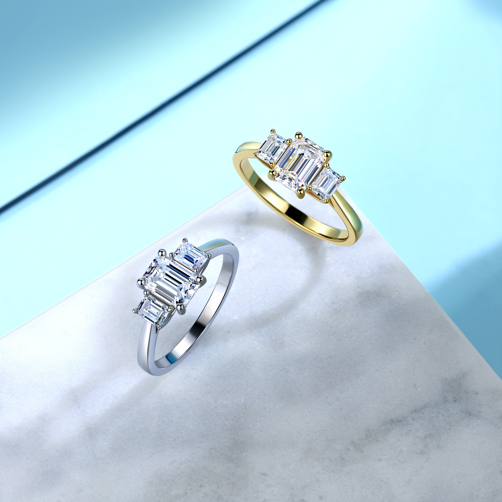 Emerald-Cut Moissanite Three-Stone Ring - Image 3