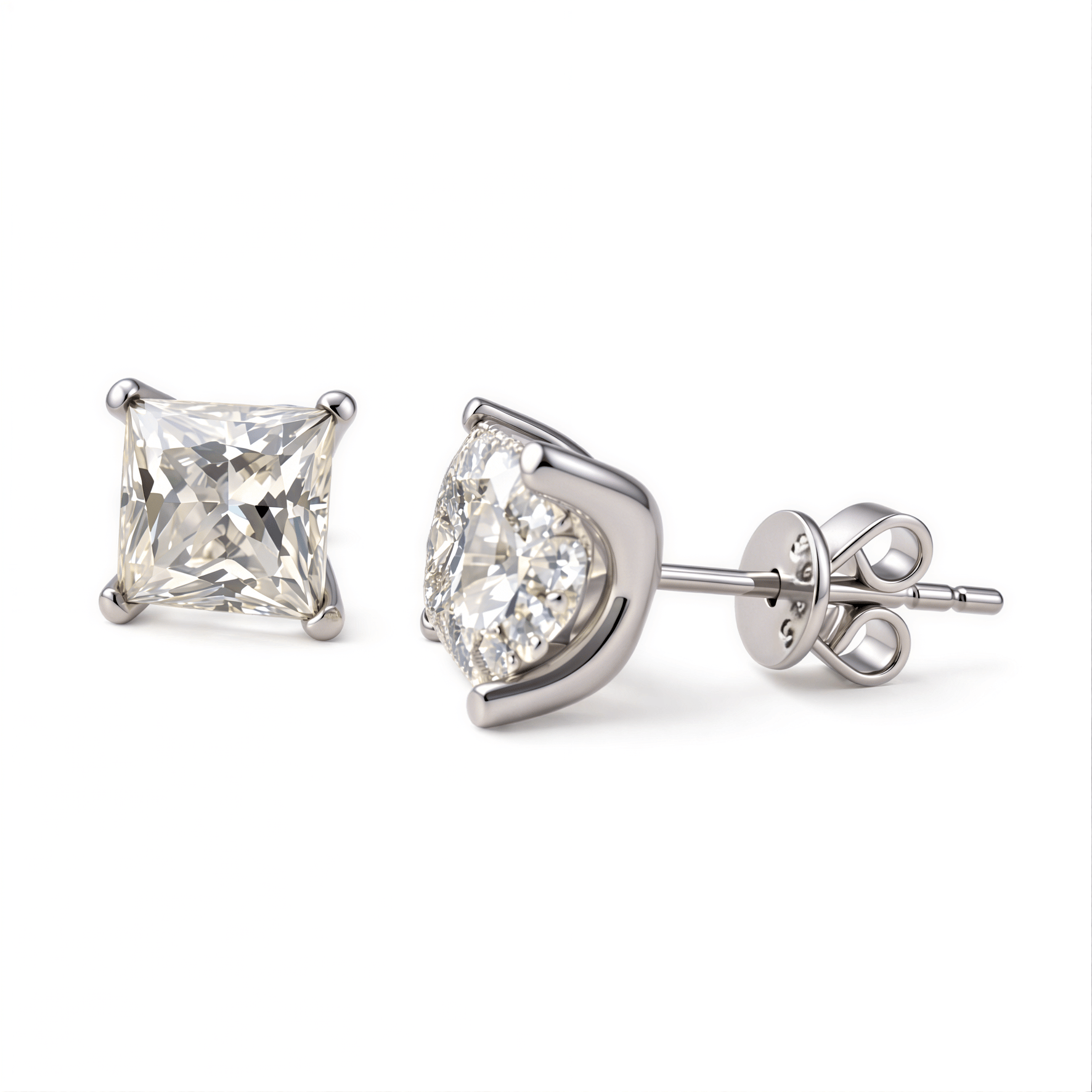Princess-Cut Moissanite Solitaire Stud Earrings