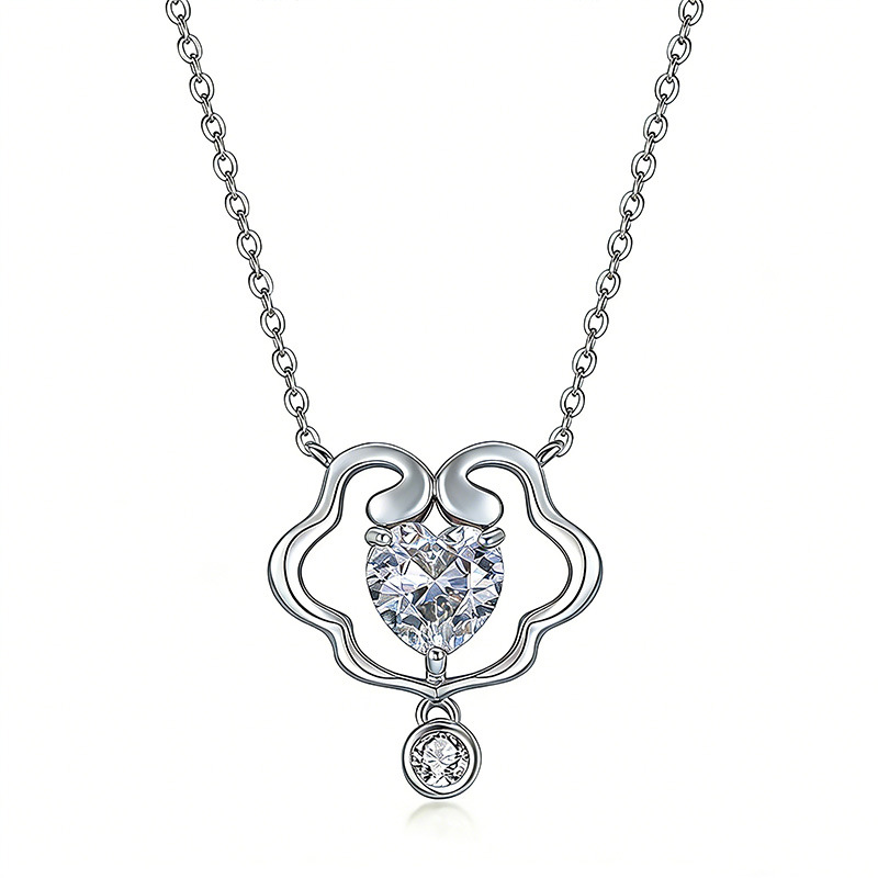 Heart Moissanite Cloud-Scroll Pendant Necklace | 1.2ct DEW Drop | 925 Silver - Image 2