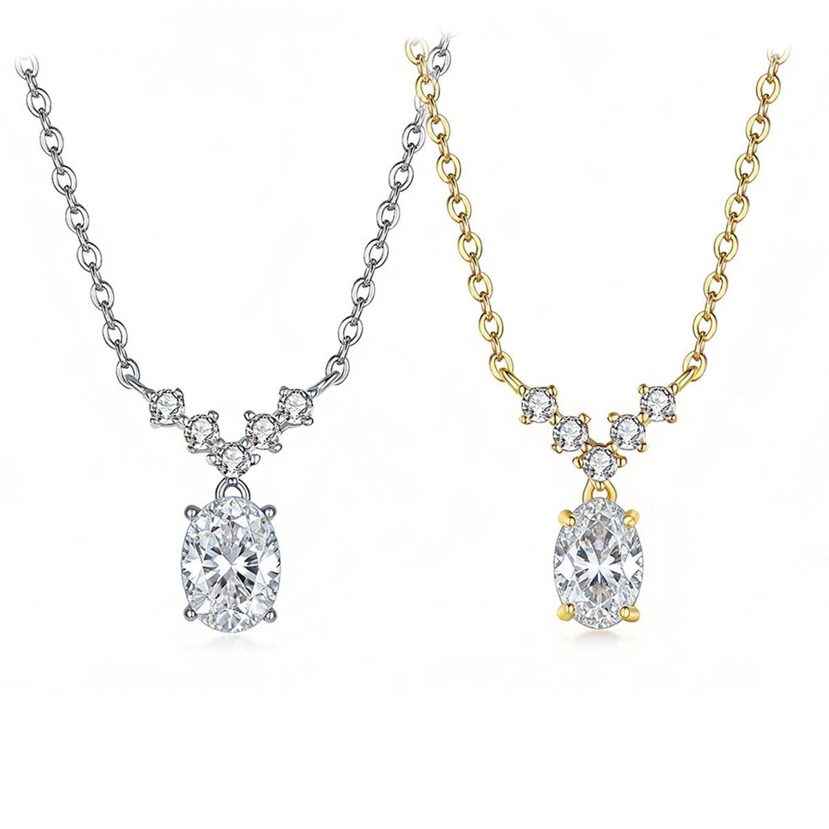 Oval Moissanite Shooting-Star Cluster Necklace