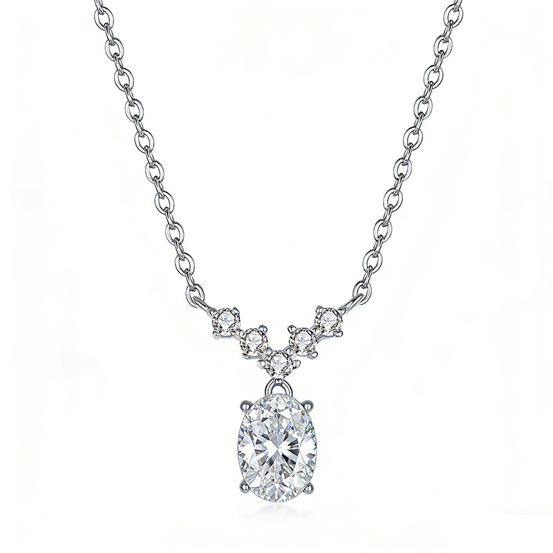 Oval Moissanite Shooting-Star Cluster Necklace - Image 2