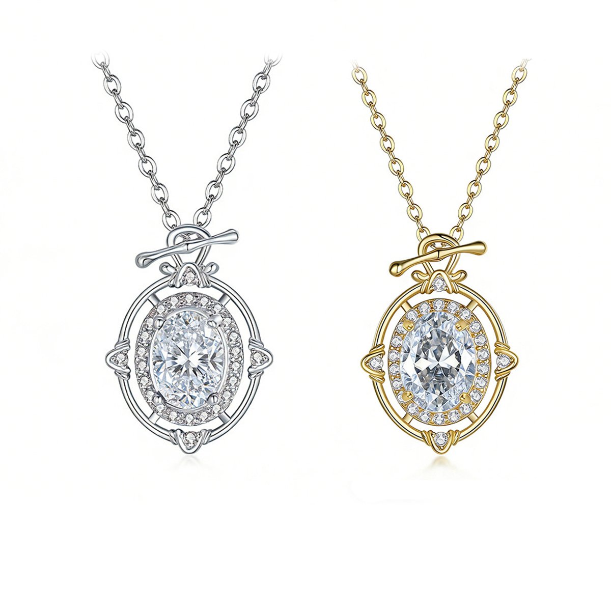 Vintage Oval Moissanite Halo Toggle Necklace