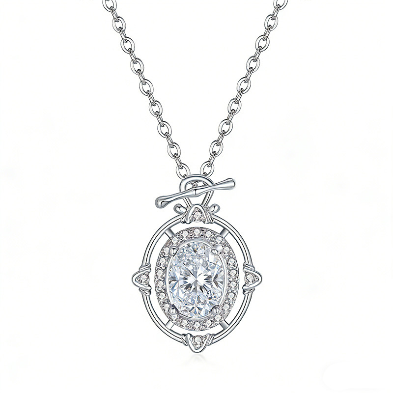 Vintage Oval Moissanite Halo Toggle Necklace - Image 2