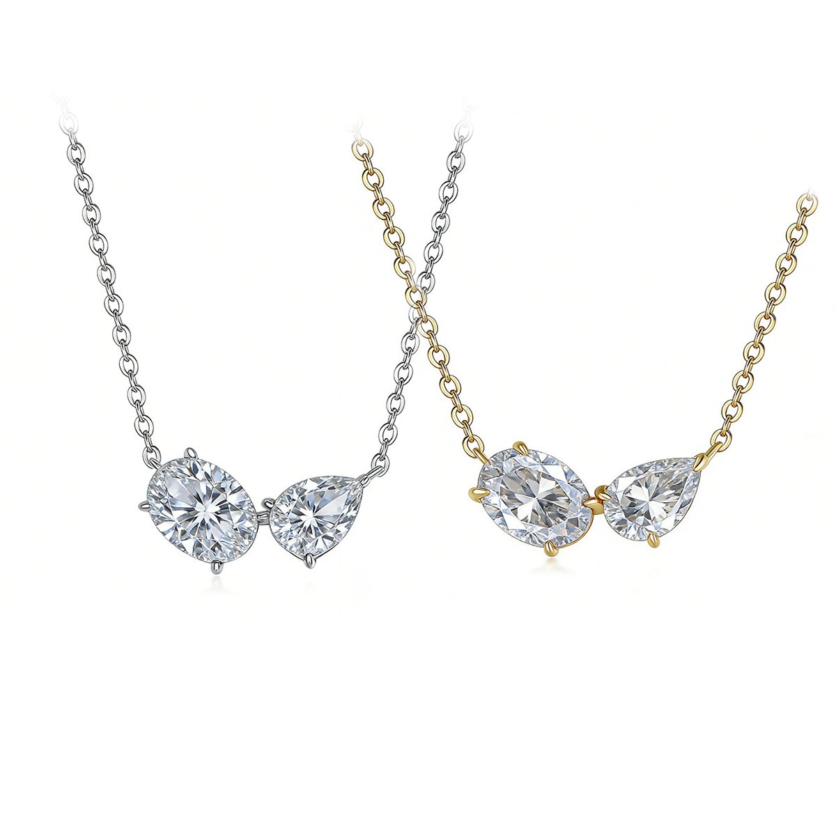 Two-Stone Oval & Pear Moissanite Toi et Moi Necklace | 2.3ct DEW 925 Silver