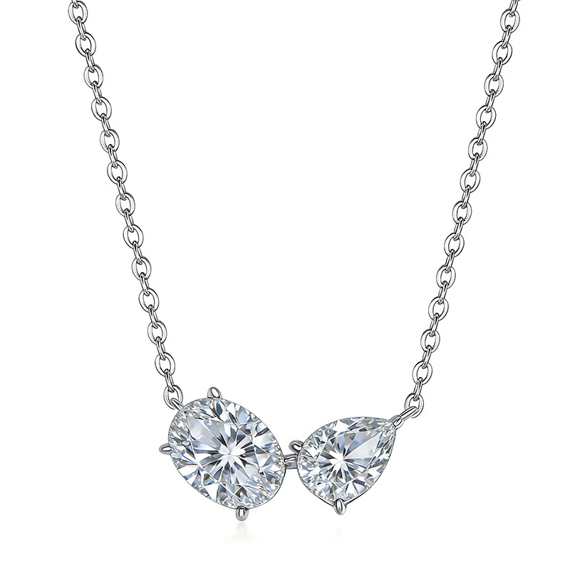 Two-Stone Oval & Pear Moissanite Toi et Moi Necklace | 2.3ct DEW 925 Silver - Image 2