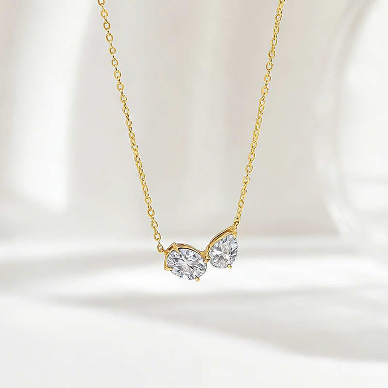 Two-Stone Oval & Pear Moissanite Toi et Moi Necklace | 2.3ct DEW 925 Silver - Image 4