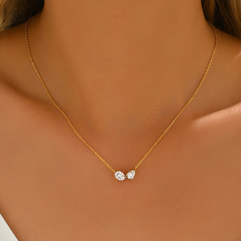 Two-Stone Oval & Pear Moissanite Toi et Moi Necklace | 2.3ct DEW 925 Silver - Image 5