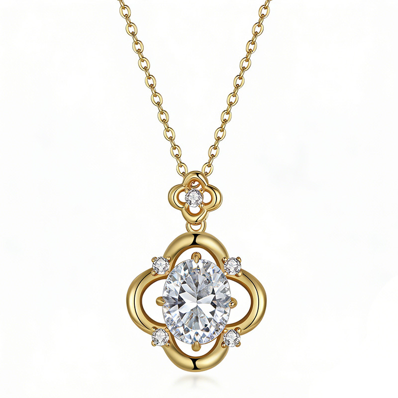 3ct Oval Moissanite Four-Petal Clover Necklace - Image 3