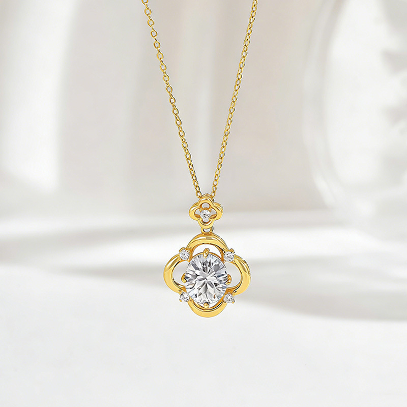 3ct Oval Moissanite Four-Petal Clover Necklace - Image 4
