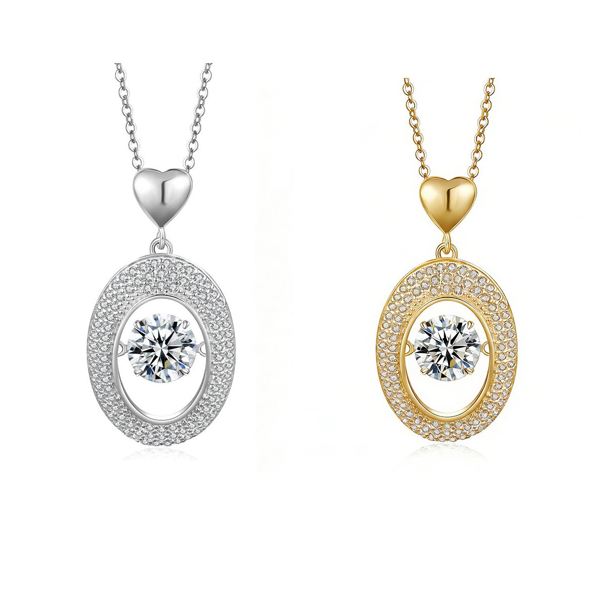 Oval Halo Dancing Moissanite Necklace | 1ct DEW Round Floating Pendant