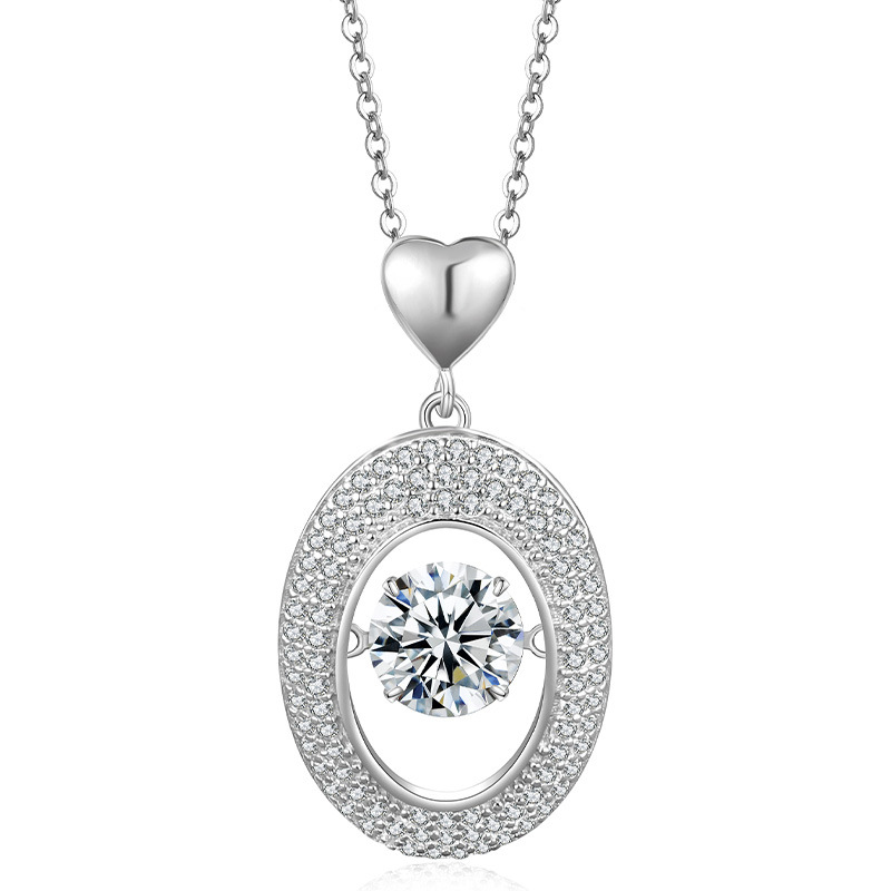 Oval Halo Dancing Moissanite Necklace | 1ct DEW Round Floating Pendant - Image 2