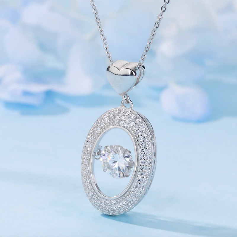 Oval Halo Dancing Moissanite Necklace | 1ct DEW Round Floating Pendant - Image 4