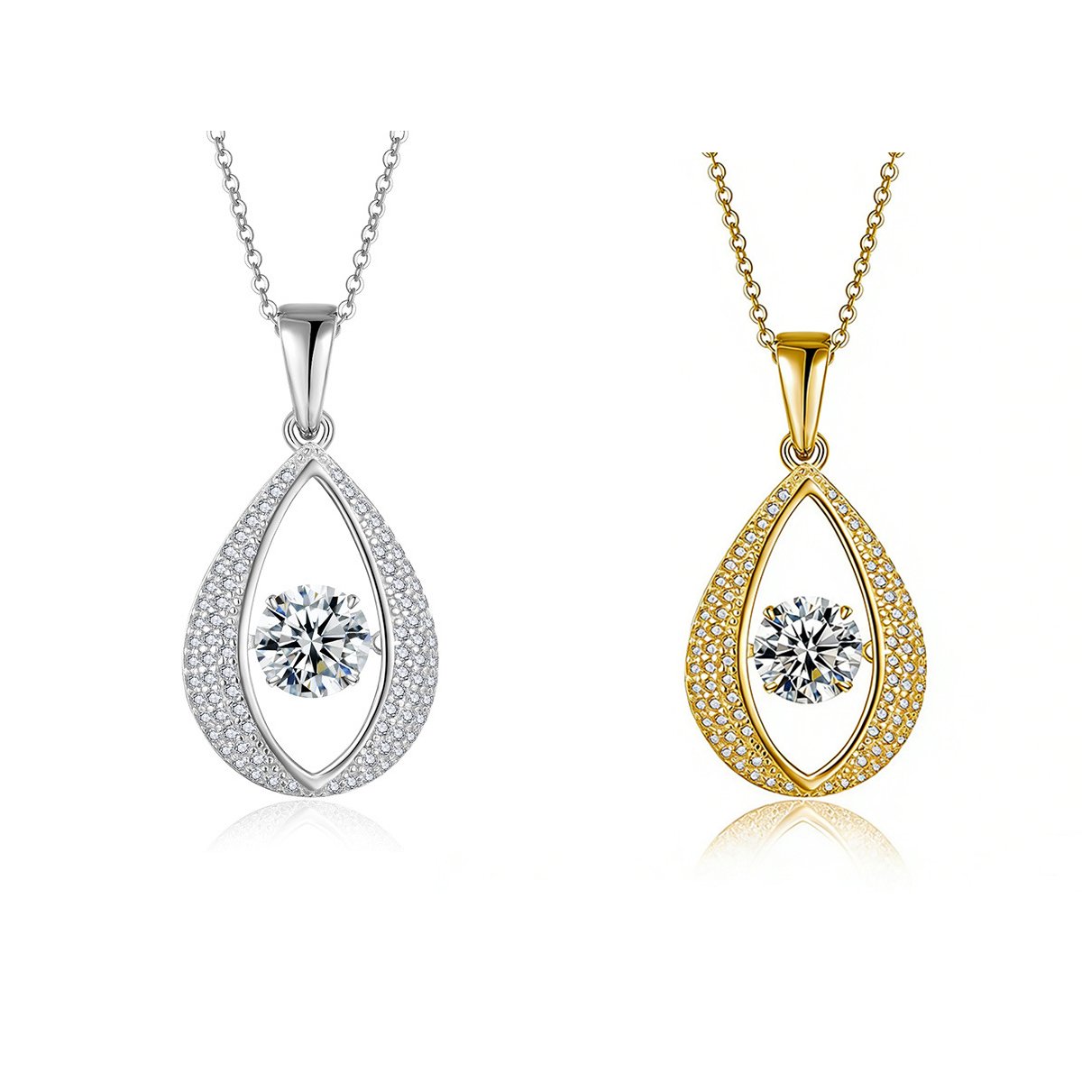 Dancing Moissanite Pear-Drop Halo Necklace