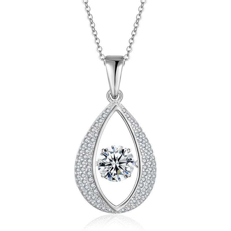 Dancing Moissanite Pear-Drop Halo Necklace - Image 2