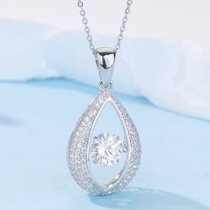 Dancing Moissanite Pear-Drop Halo Necklace - Image 4