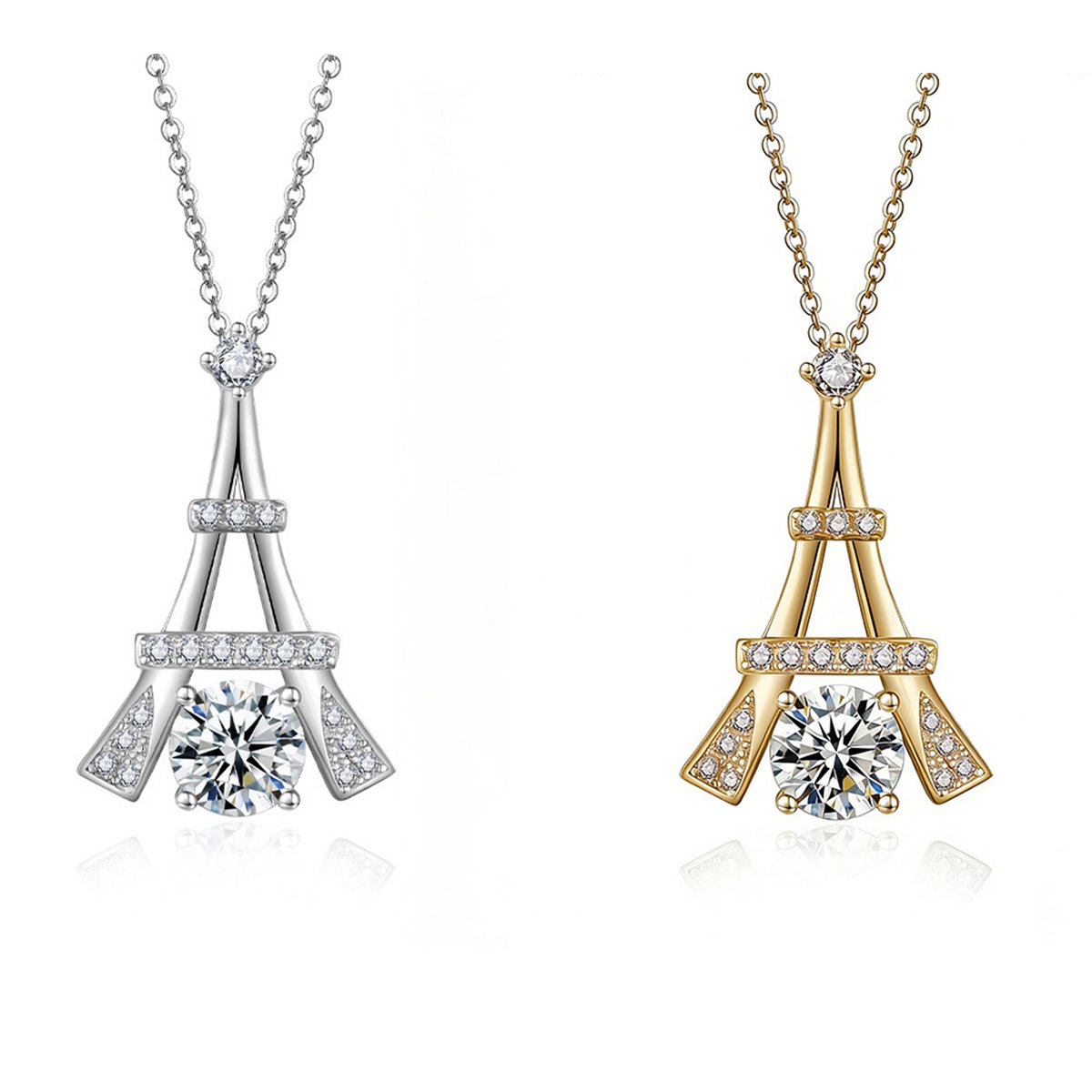 Tower Silhouette Moissanite Pave Pendant Necklace | Round Brilliant Center