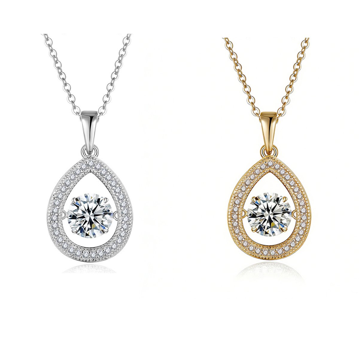 Round Moissanite Teardrop Halo Necklace | Floating Pear Pave Pendant