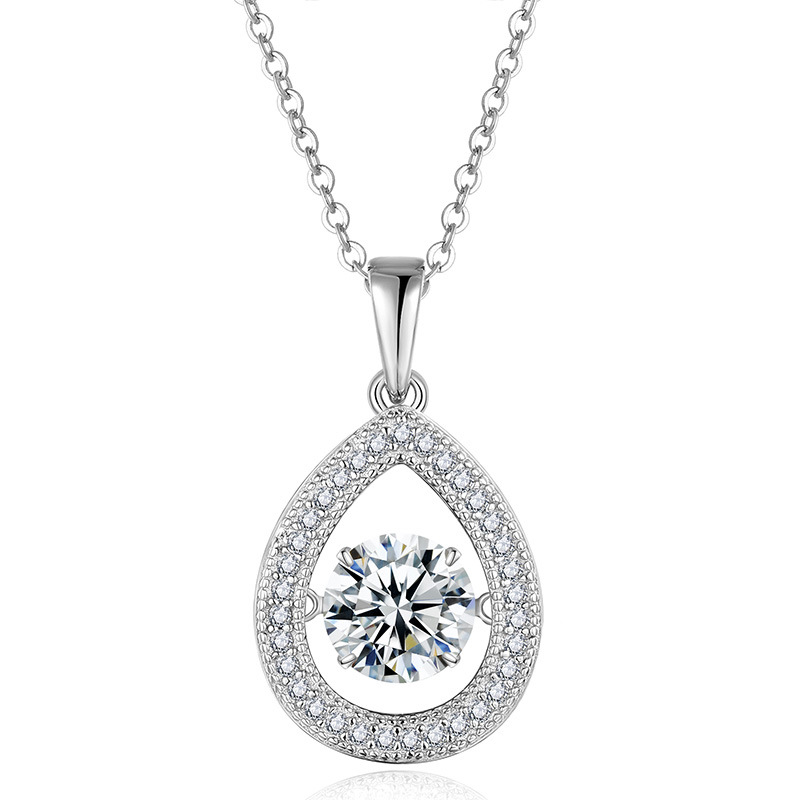 Round Moissanite Teardrop Halo Necklace | Floating Pear Pave Pendant - Image 2