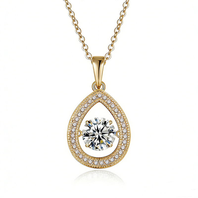 Round Moissanite Teardrop Halo Necklace | Floating Pear Pave Pendant - Image 3
