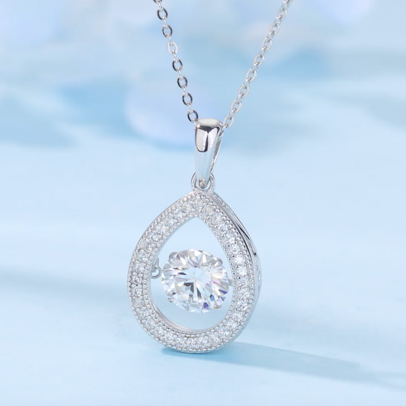 Round Moissanite Teardrop Halo Necklace | Floating Pear Pave Pendant - Image 4