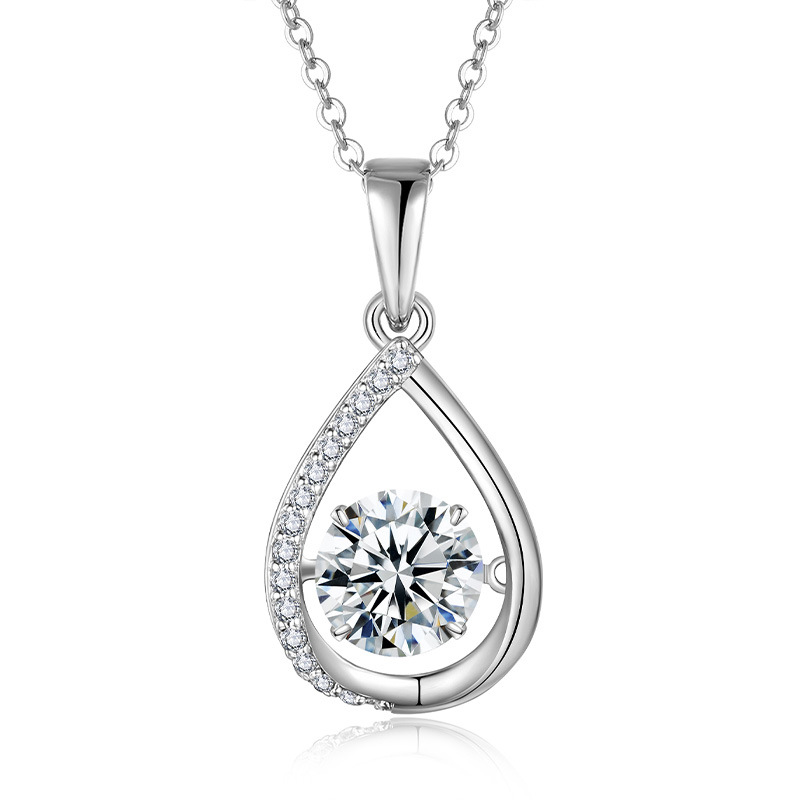 Round Moissanite Floating Teardrop Pendant Necklace - Image 2