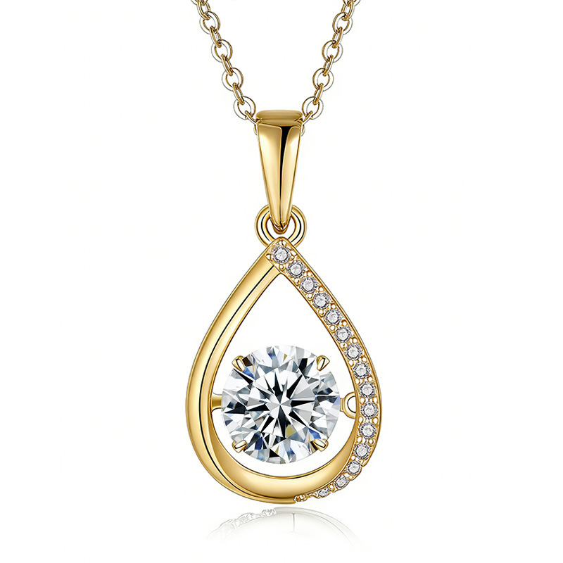 Round Moissanite Floating Teardrop Pendant Necklace - Image 3