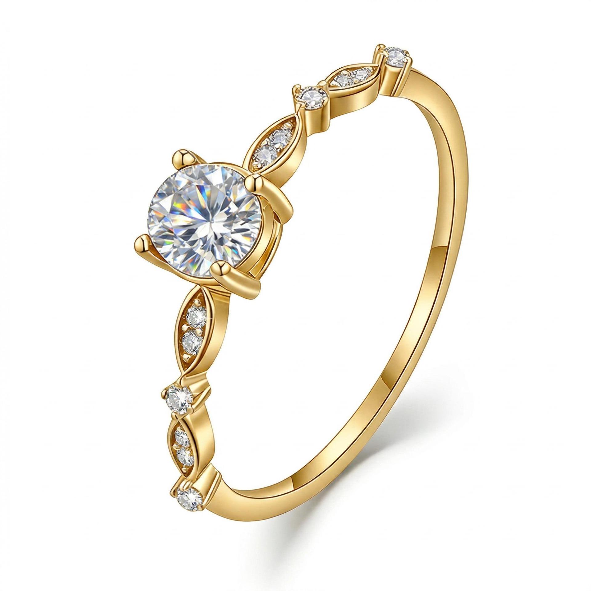 Round Moissanite Vintage Milgrain Ring | Dainty Marquise-Station Band - Image 3