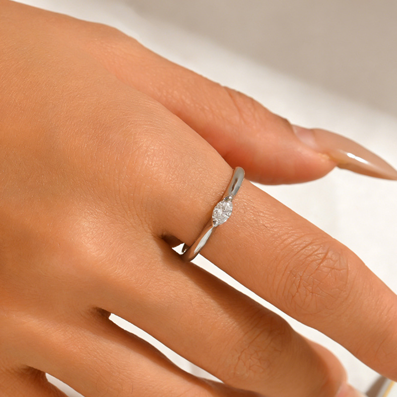 East-West Marquise Moissanite Solitaire Ring | Half-Bezel Sterling Silver - Image 5