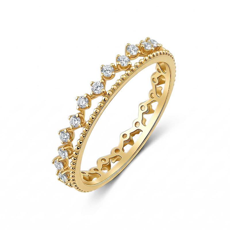Moissanite Crown Tiara Stacking Ring | Milgrain Filigree Band in 18K Gold over Silver - Image 3