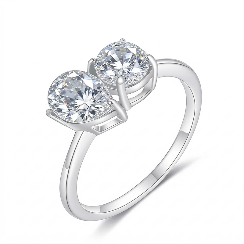 Toi et Moi Pear & Round Moissanite Ring - alternate view