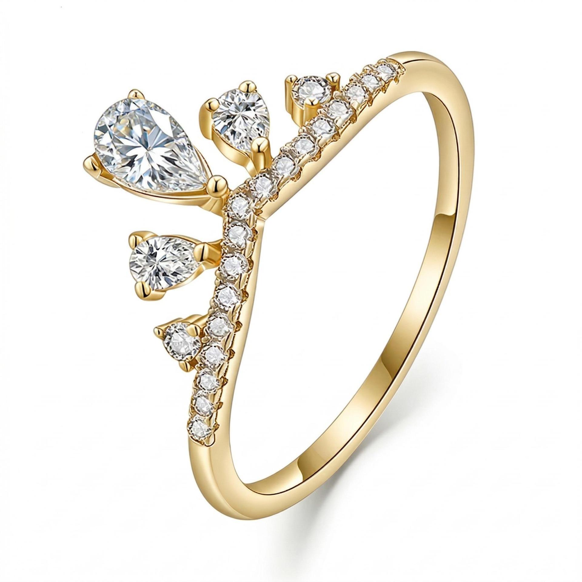 Pear Moissanite Crown Tiara Ring | Pave Cluster in Sterling Silver - Image 3