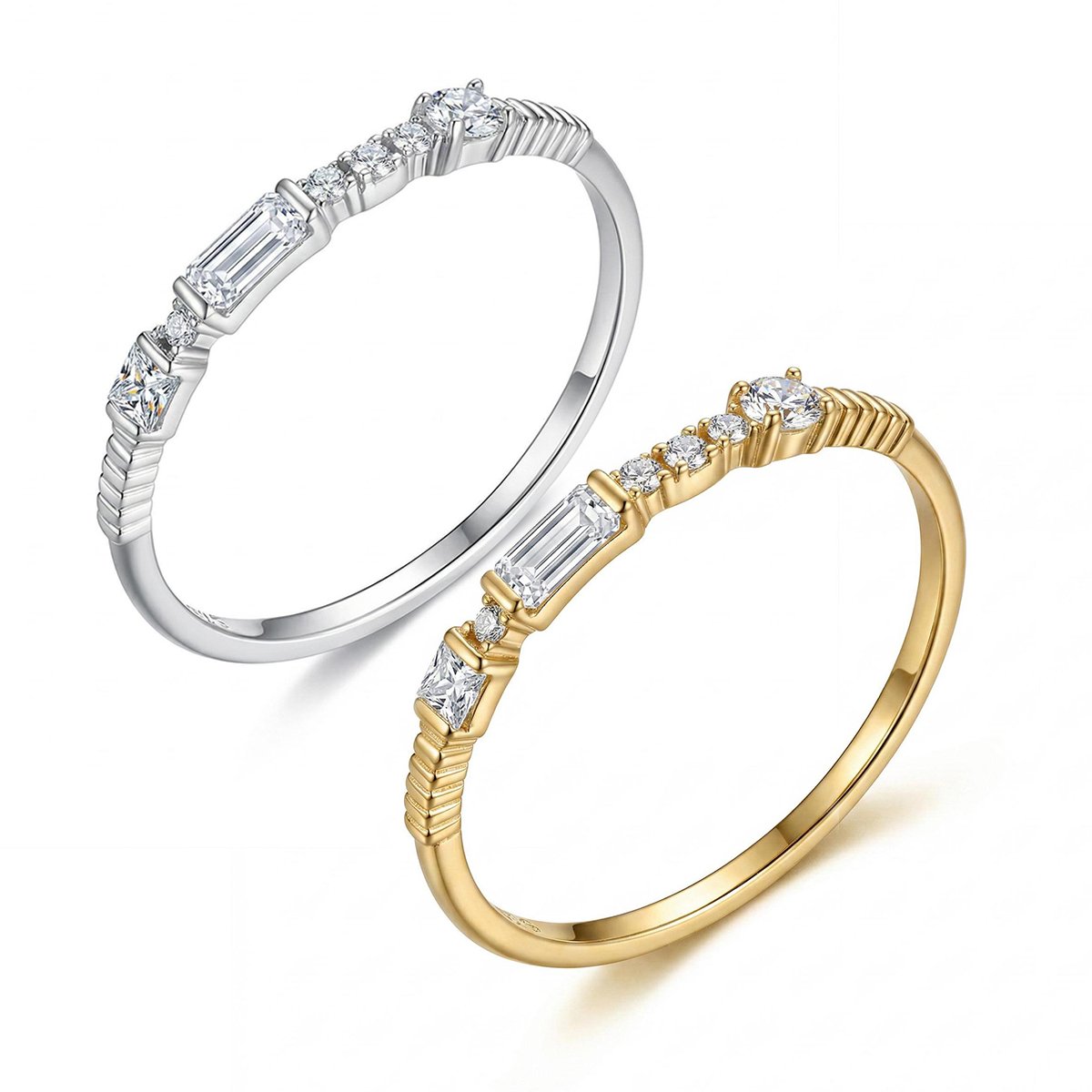 Mixed-Cut Moissanite Stacking Band Ring