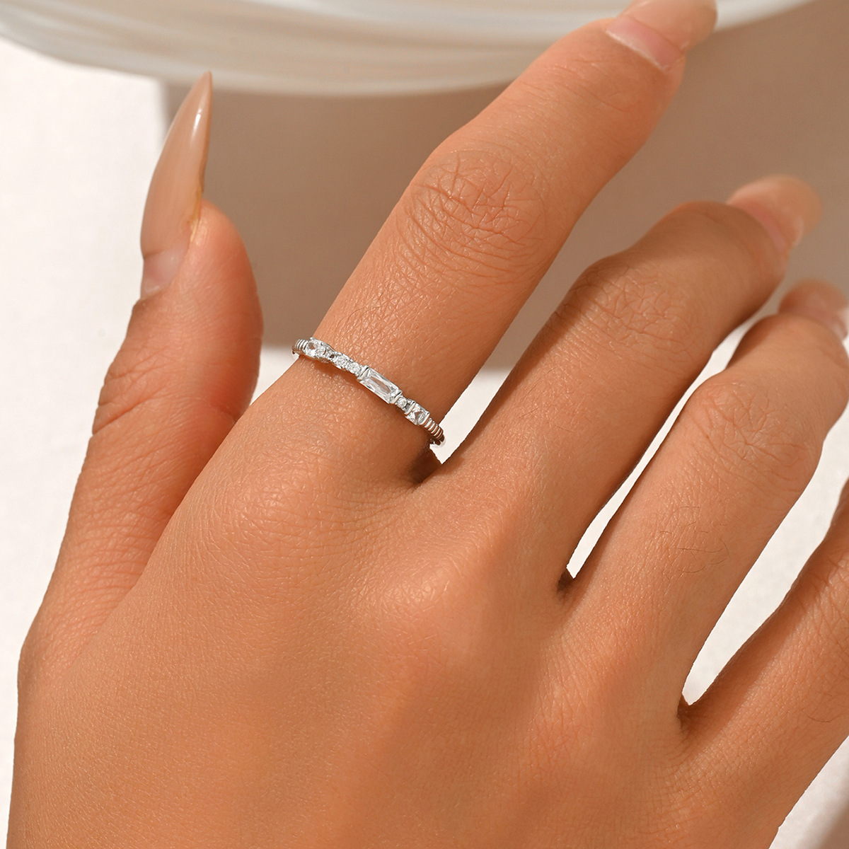 Mixed-Cut Moissanite Stacking Band Ring - Image 5
