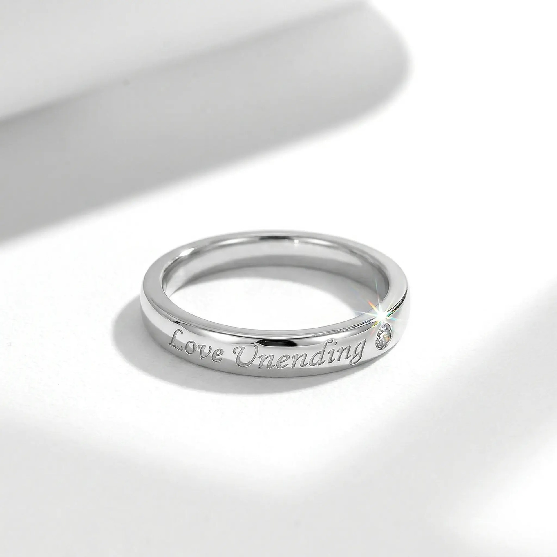 Round Moissanite Band Ring | Engraved 'Love Unending' | 925 Silver, White or Yellow Gold - Image 5