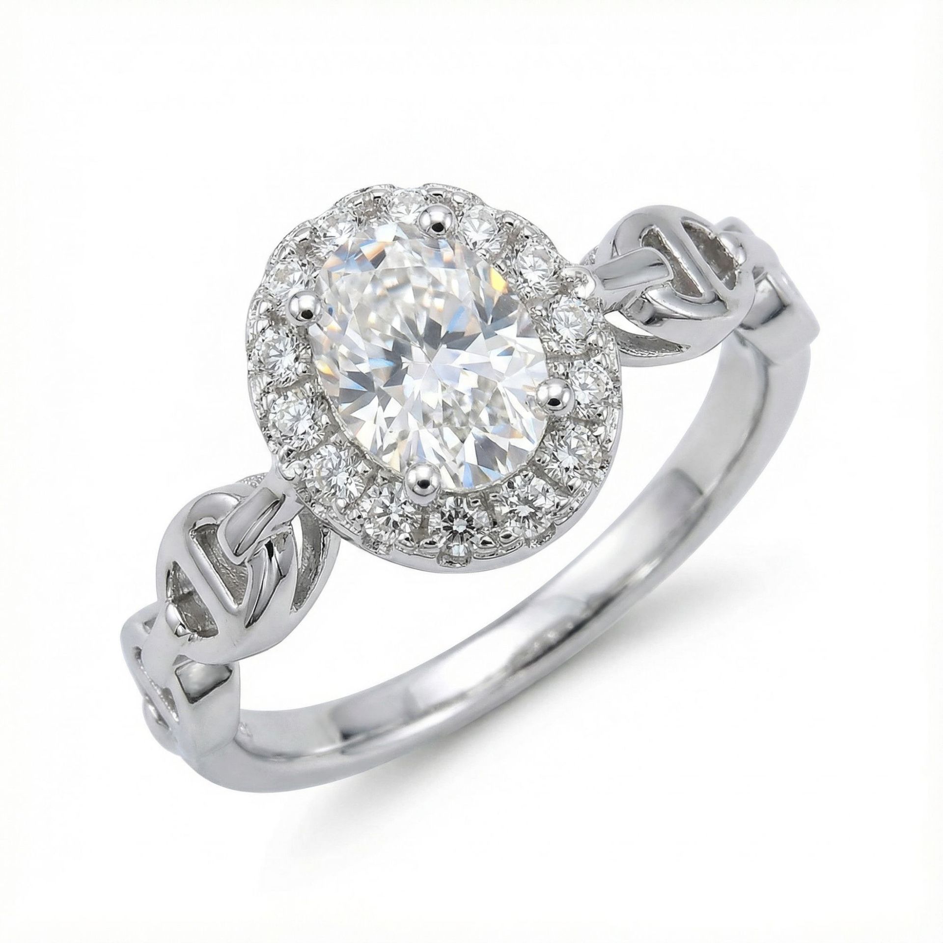Oval Halo Celtic-Knot Moissanite Ring | 1ct DEW | 925 Sterling Silver