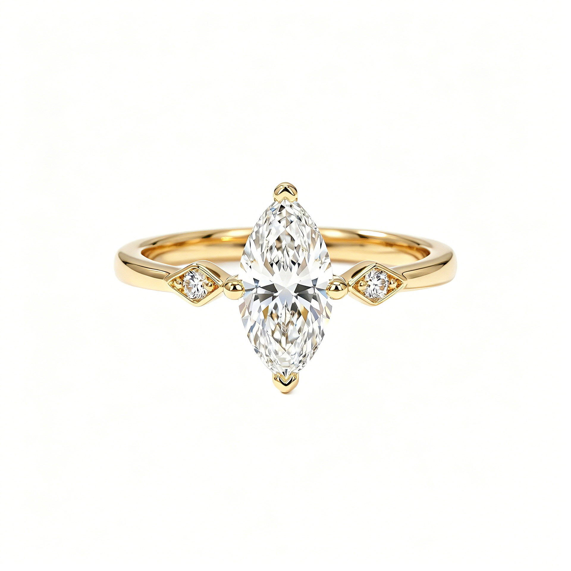 Marquise-Cut French Vintage Moissanite Ring | 2ct DEW | Yellow Gold