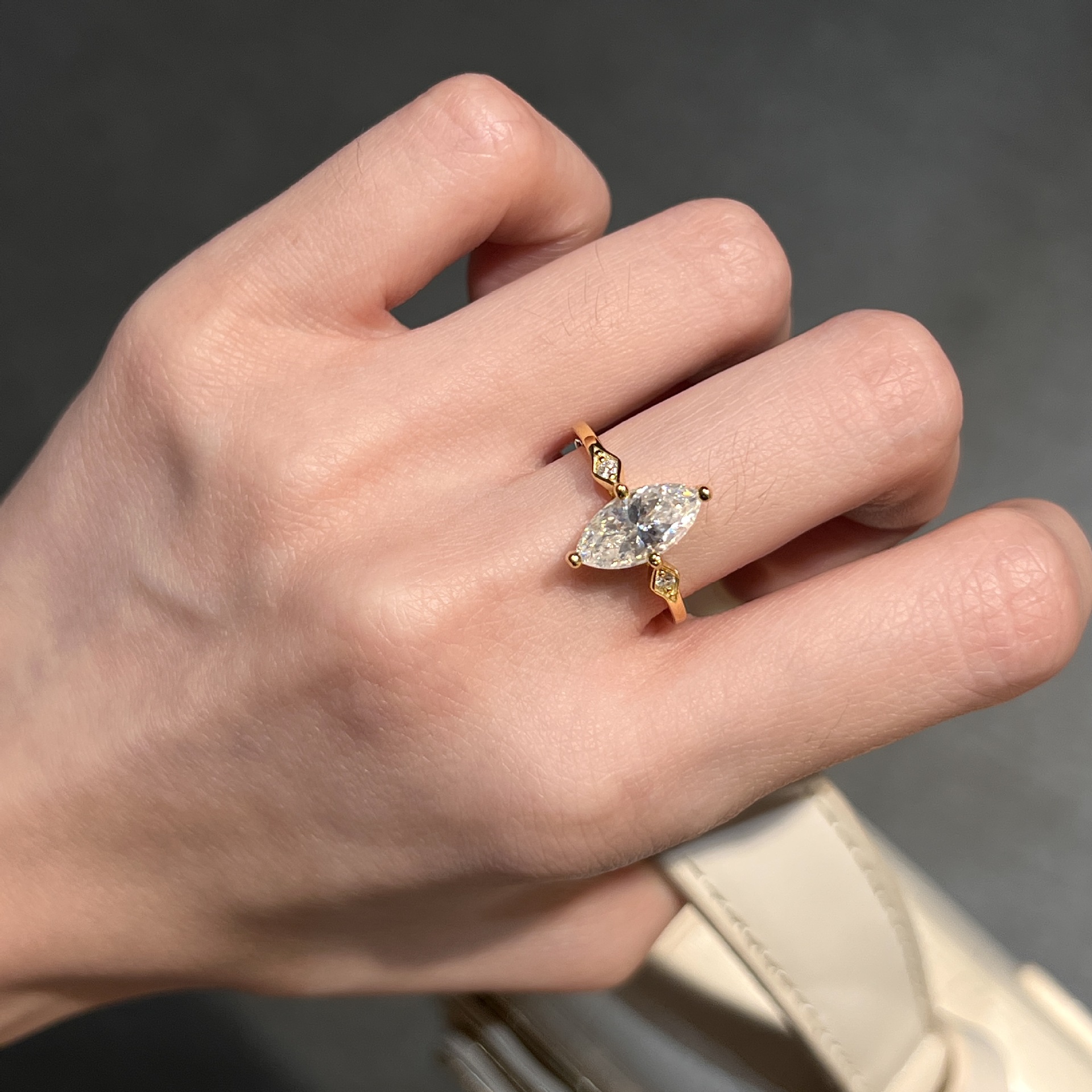 Marquise-Cut French Vintage Moissanite Ring | 2ct DEW | Yellow Gold - Image 5