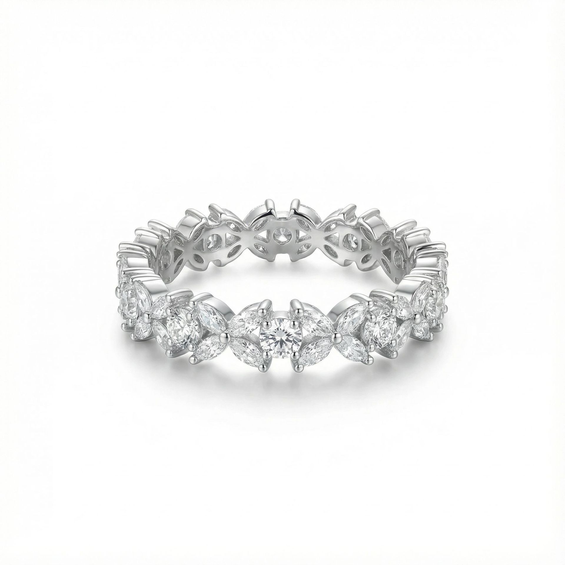 Clover Cluster Moissanite Eternity Ring | Marquise & Round Floral Band