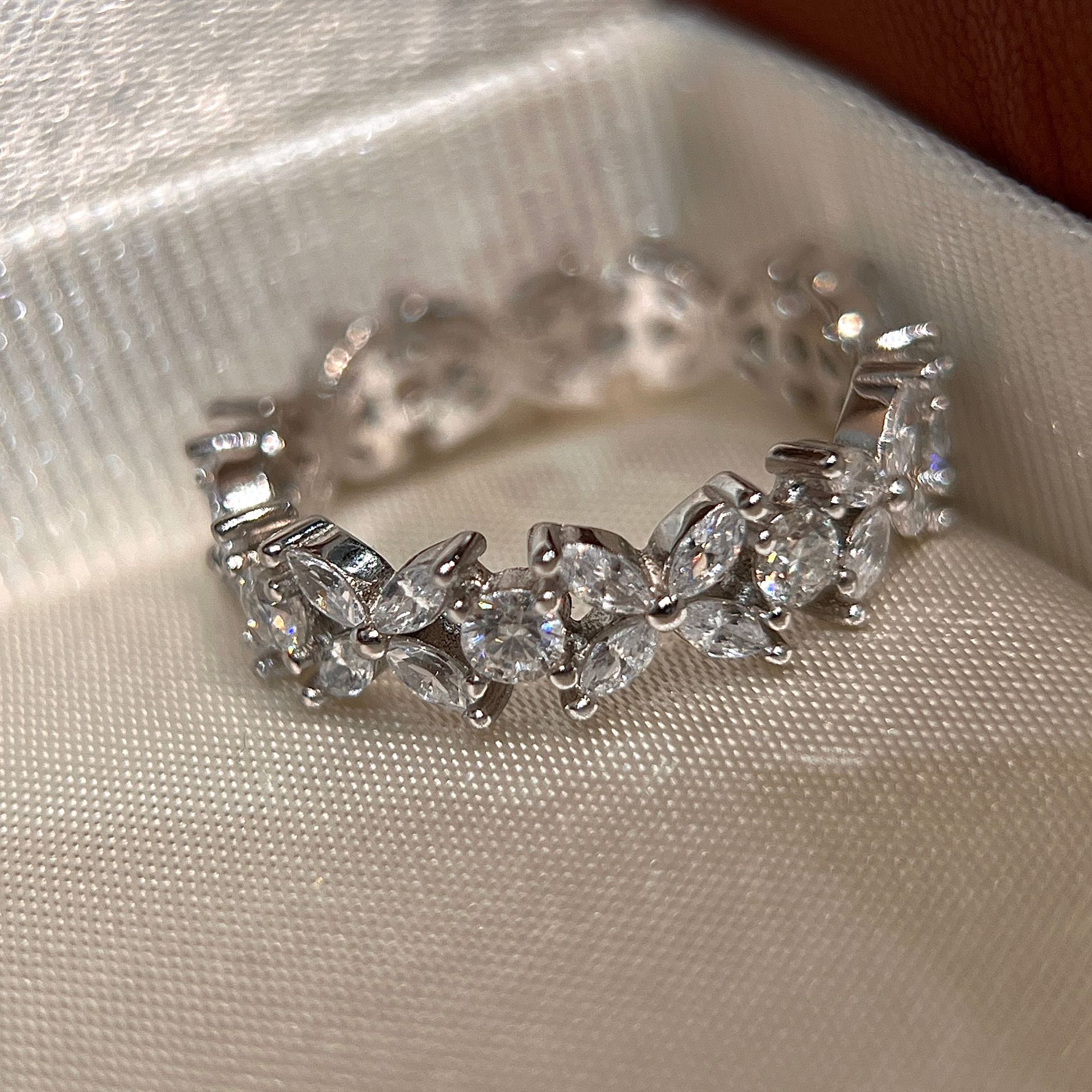 Clover Cluster Moissanite Eternity Ring | Marquise & Round Floral Band - Image 2