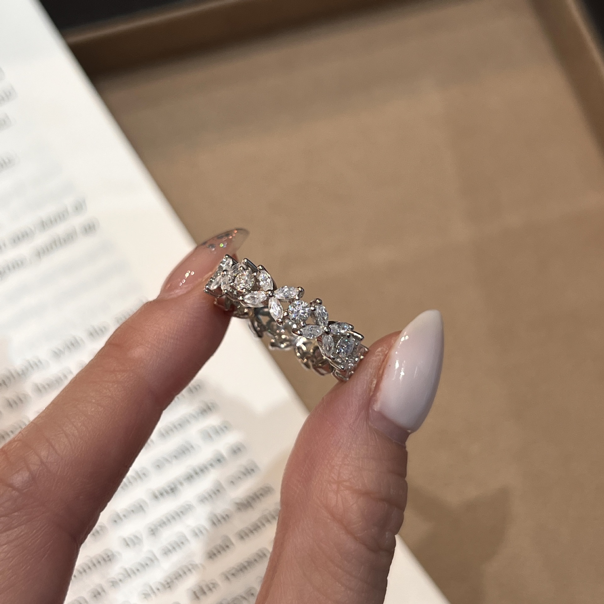 Clover Cluster Moissanite Eternity Ring | Marquise & Round Floral Band - Image 3