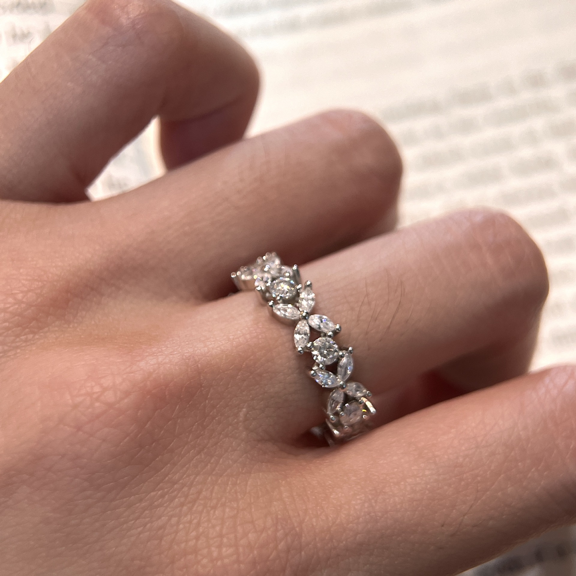 Clover Cluster Moissanite Eternity Ring | Marquise & Round Floral Band - Image 4