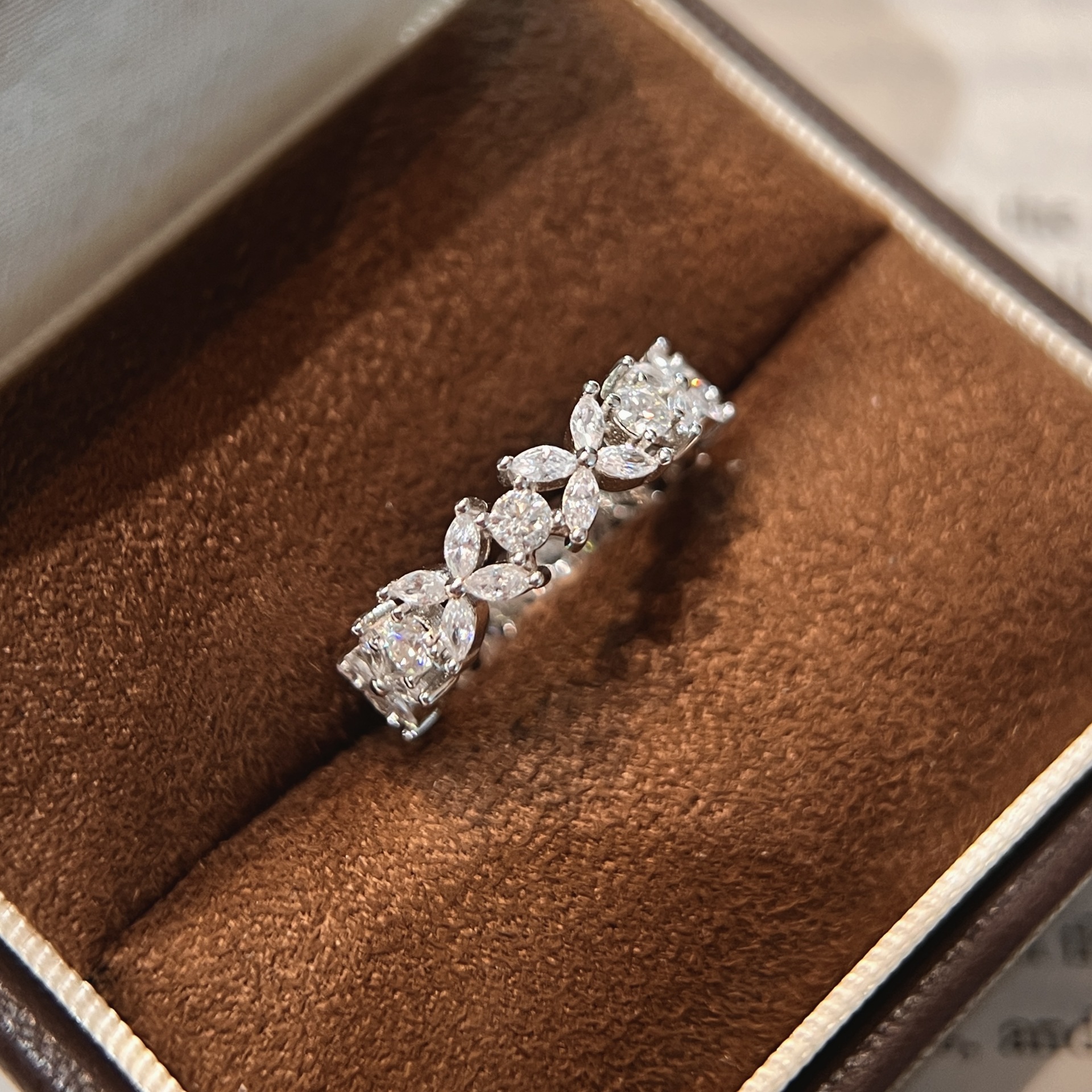 Clover Cluster Moissanite Eternity Ring | Marquise & Round Floral Band - Image 5