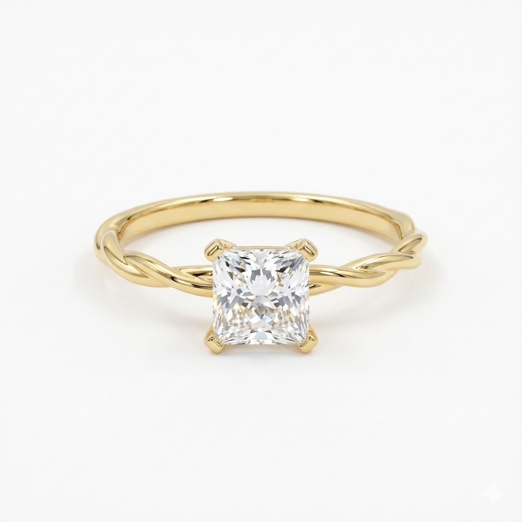 Princess-Cut Twisted Rope Solitaire Moissanite Ring | 0.8ct DEW | Yellow Gold