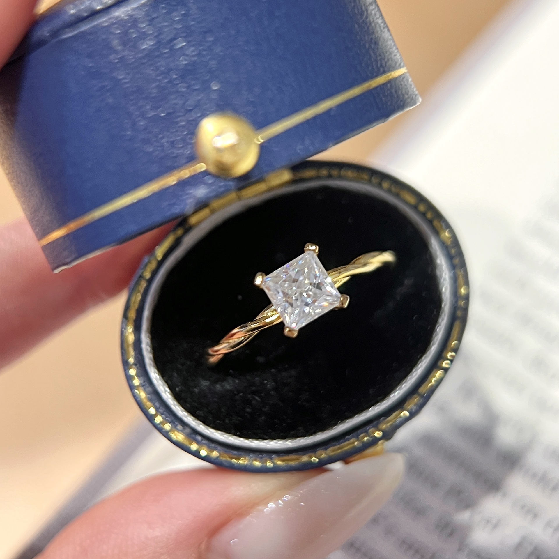 Princess-Cut Twisted Rope Solitaire Moissanite Ring | 0.8ct DEW | Yellow Gold - Image 2
