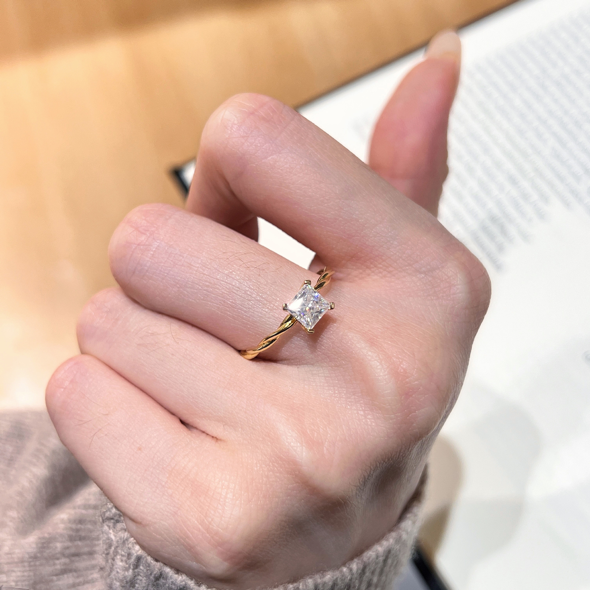 Princess-Cut Twisted Rope Solitaire Moissanite Ring | 0.8ct DEW | Yellow Gold - Image 3