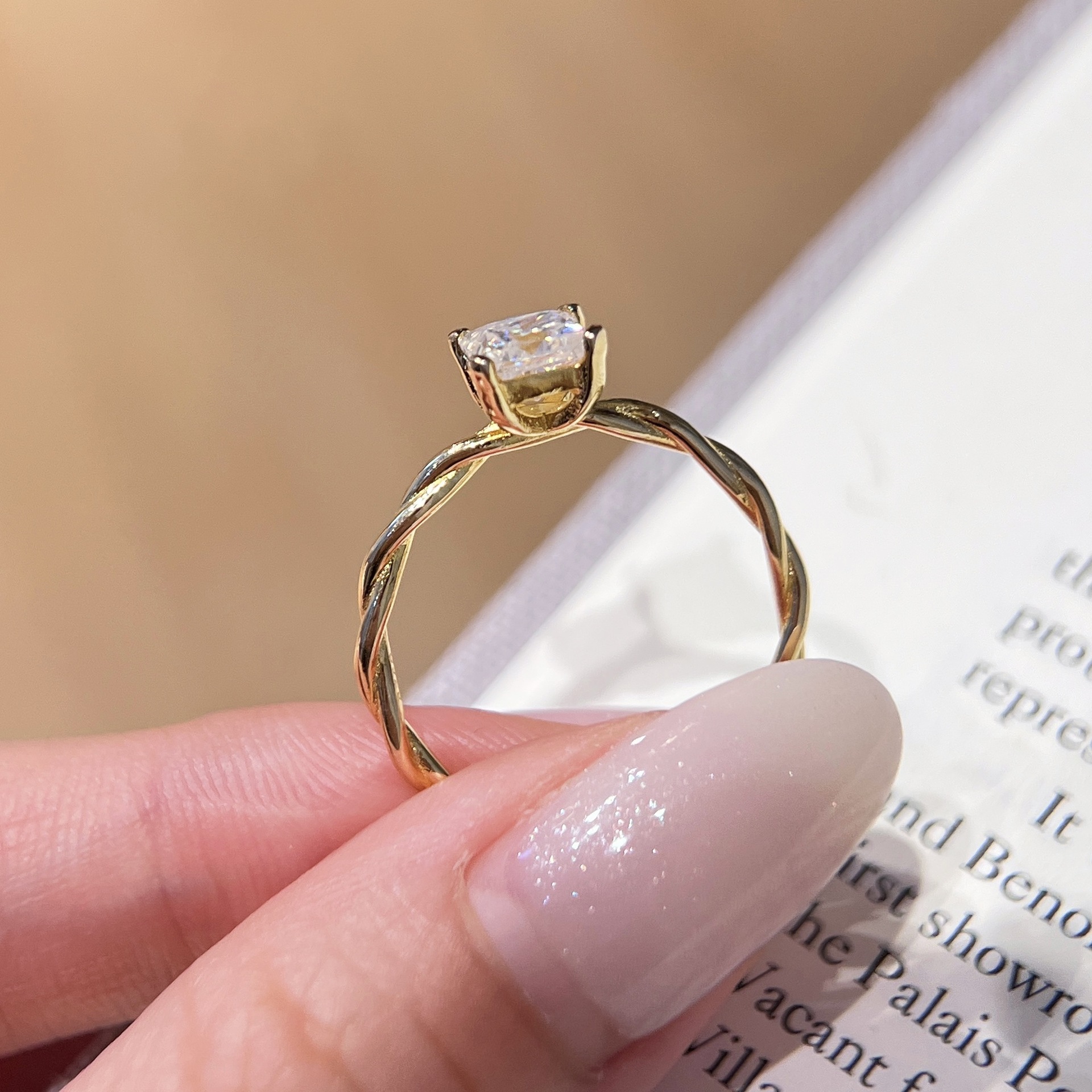 Princess-Cut Twisted Rope Solitaire Moissanite Ring | 0.8ct DEW | Yellow Gold - Image 4