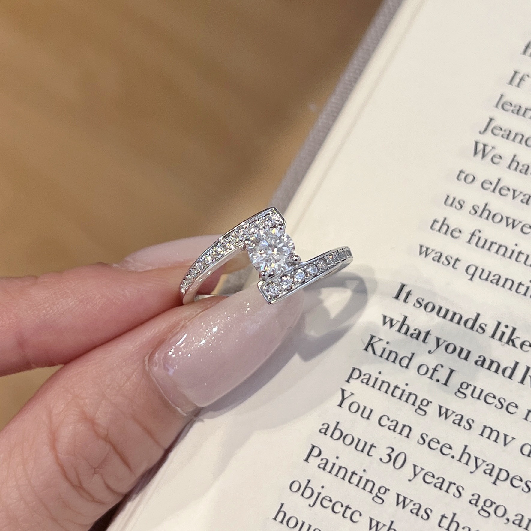 Round Moissanite Bypass Pave Ring - Image 2