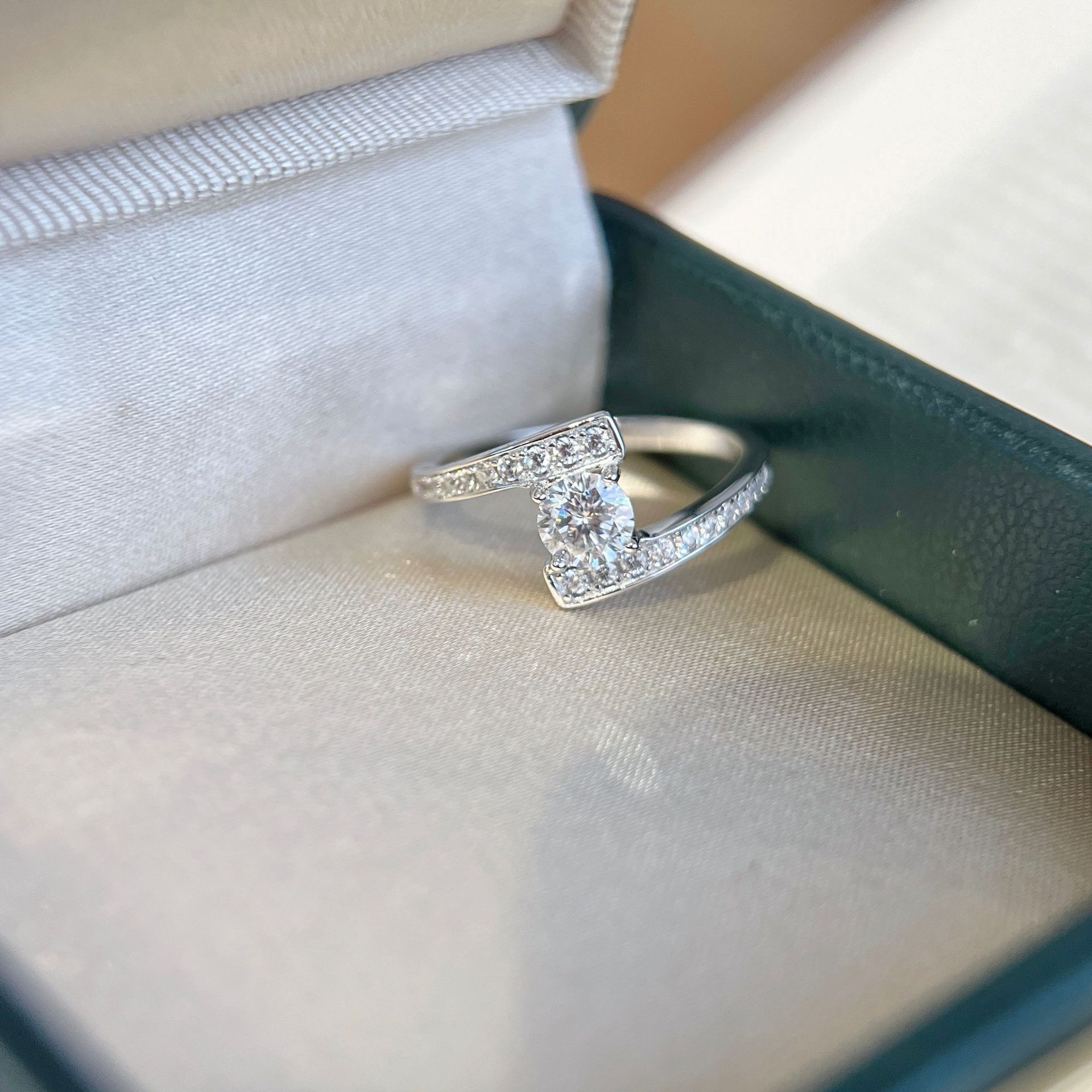 Round Moissanite Bypass Pave Ring - Image 3