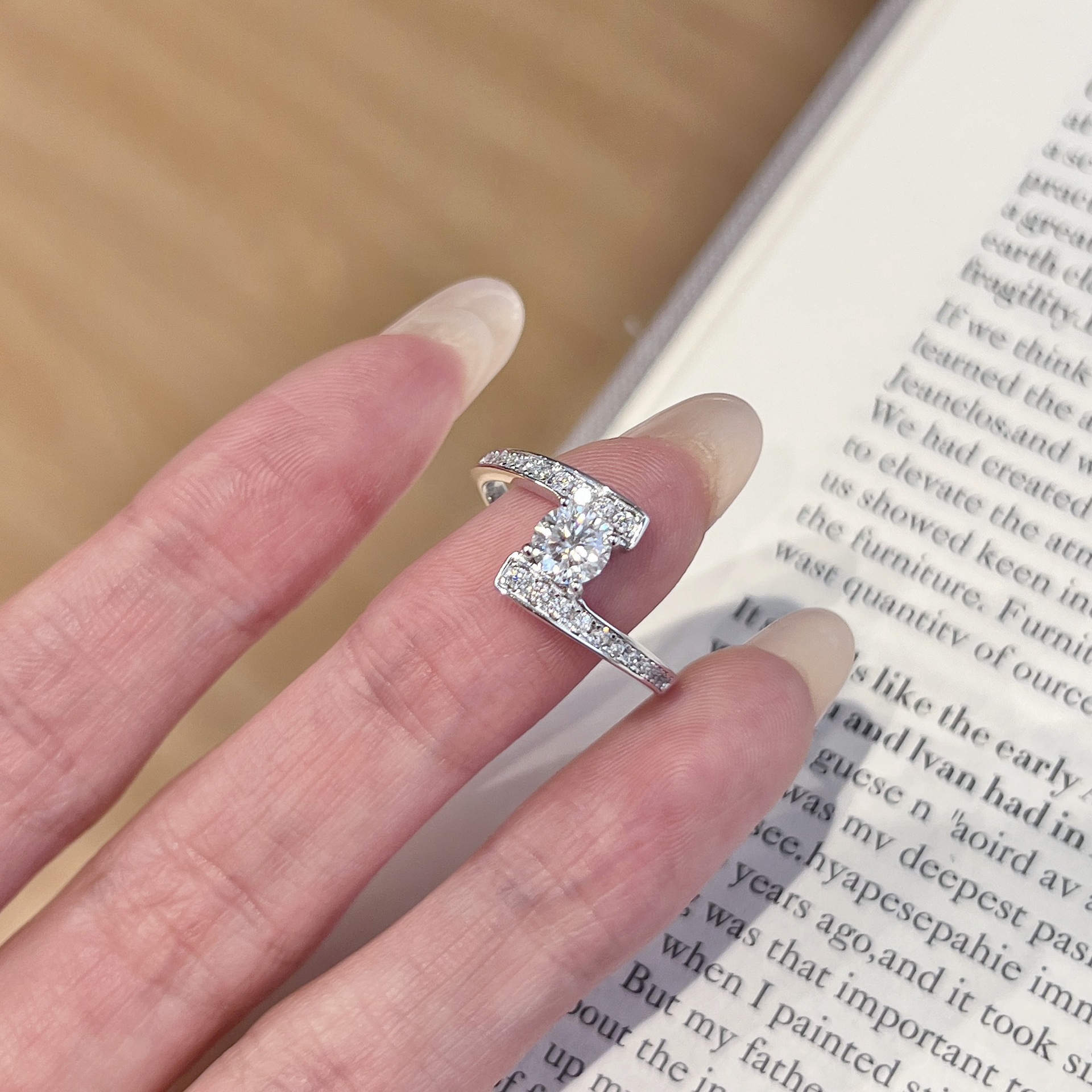 Round Moissanite Bypass Pave Ring - Image 5